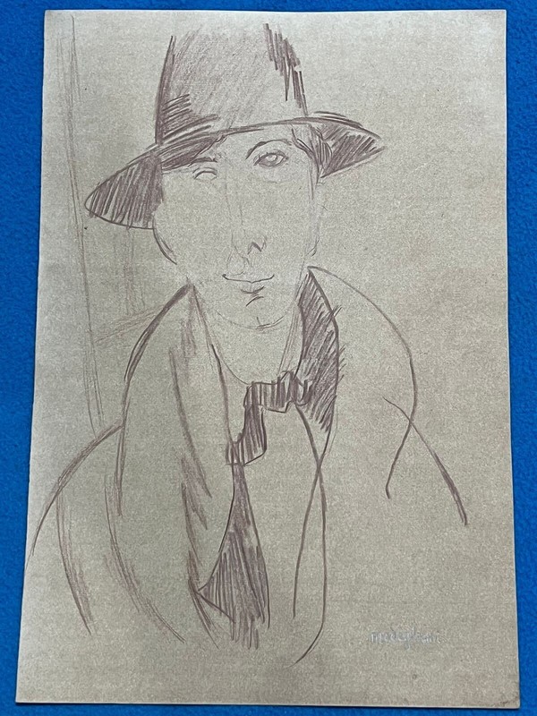 AMEDEO MODIGLIANI drawing on old paper signed stamped vintage