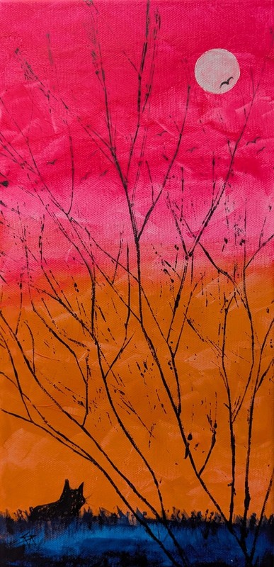 Landscape Painting Cat Original Abstract Sunset Trees Modern Art Samantha McLean