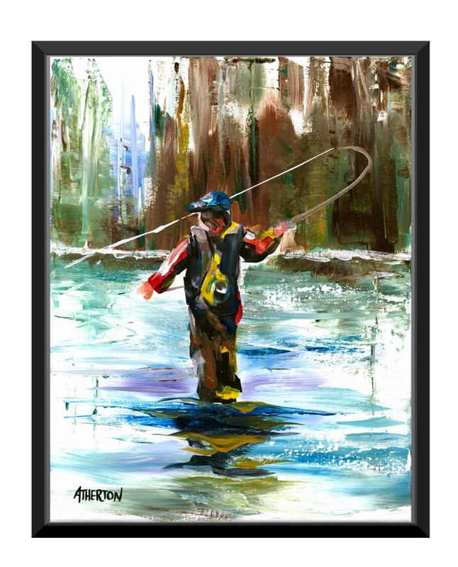 11x14 Original Fly Fishing Painting River Angler Impressionist Outdoor Art