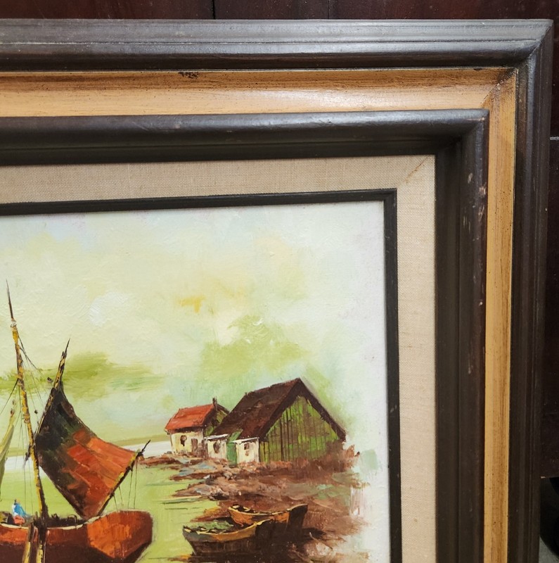 Vintage Framed/Matted Oil Painting On Canvas Alan Simpson Coastal Scene Sailboat gallery