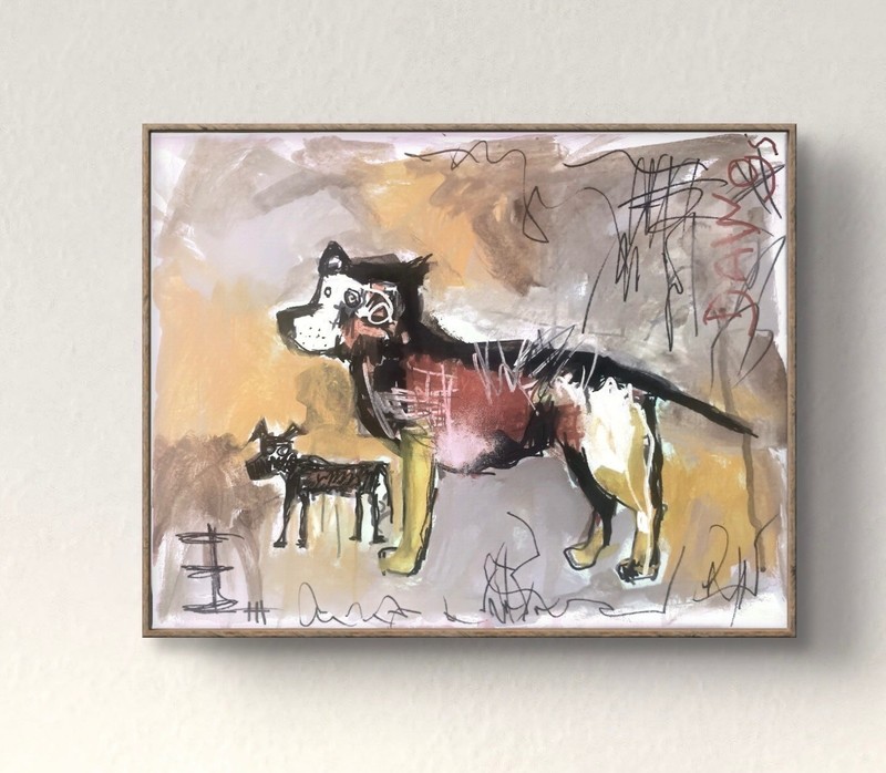 Hand Painted Neo Expressionist Dogs Acrylic 11×14 Canvas, Holly Hammond