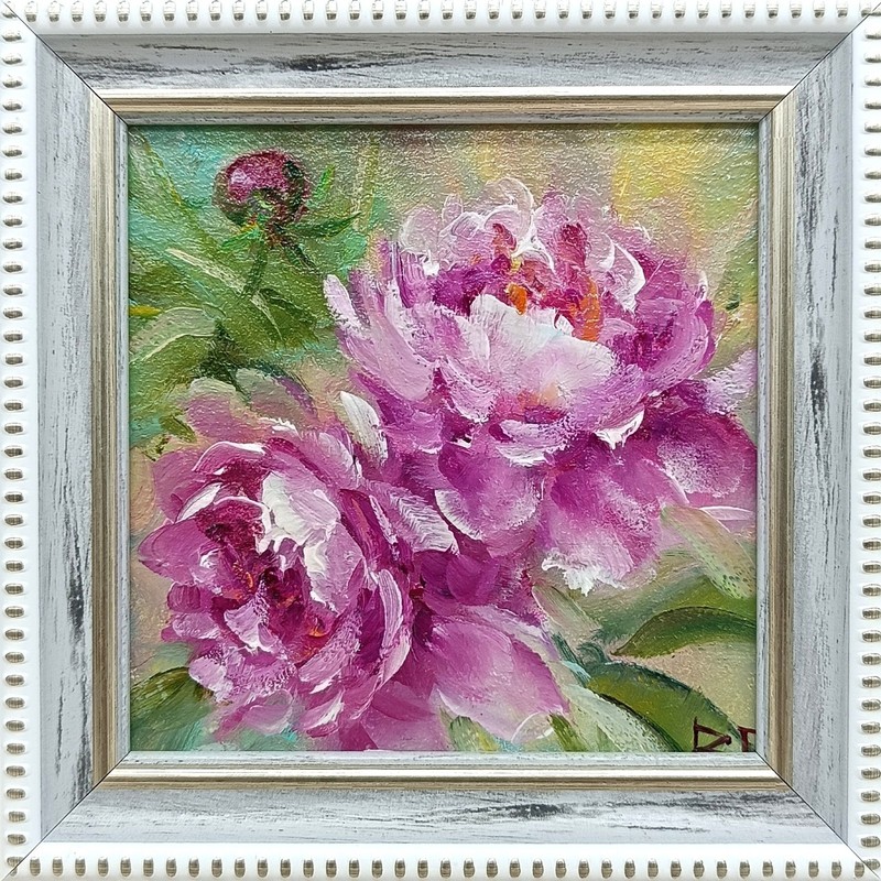 Original Oil Painting Summer Landscape Wildflowers Meadow Signed mini Art 4×4