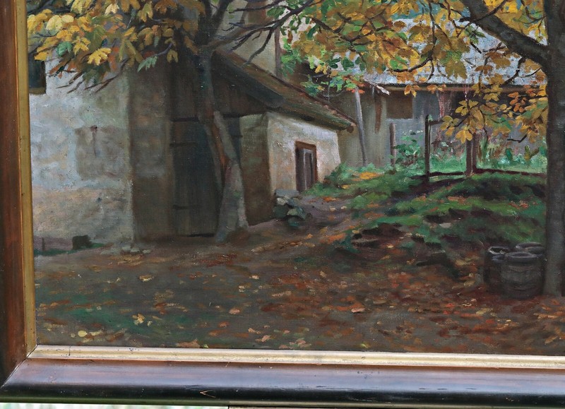 Autumn Landscape Farm – Oil On Canvas – Signed – Painting With Frame gallery