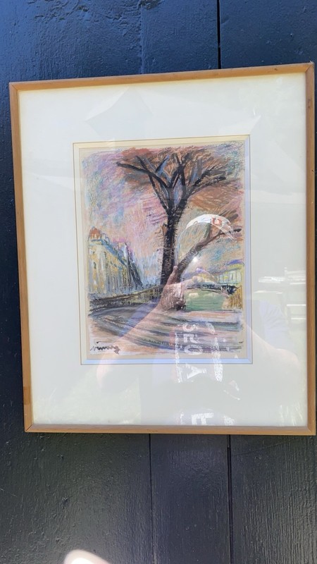 Jean Vinay (1907-1978) PARIS ? Wonderful Colored Pencil , Crayon City Abstract