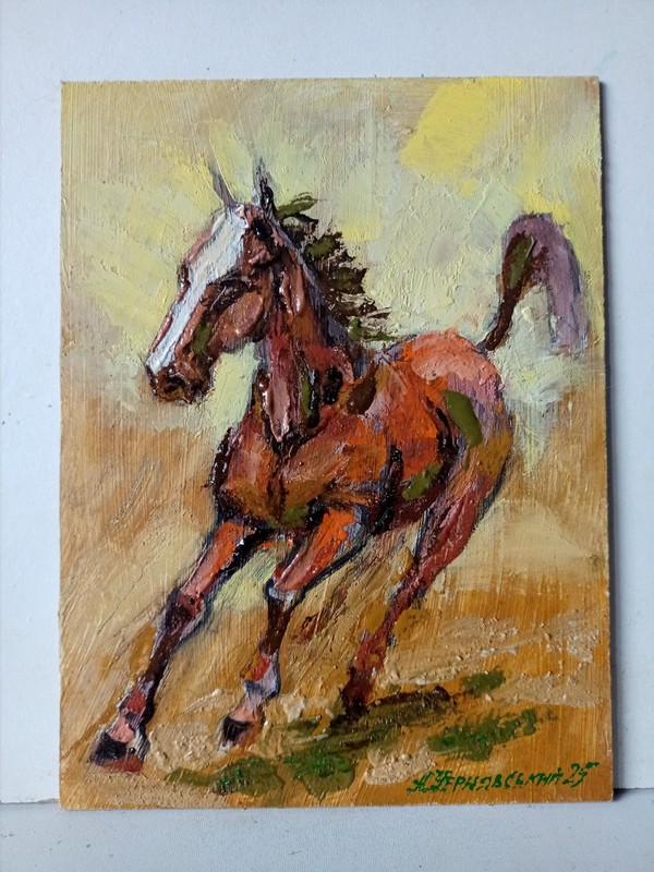 Horse Impasto Painting Original Art Impression Oil Painting 7.8 x 5.9 in gallery