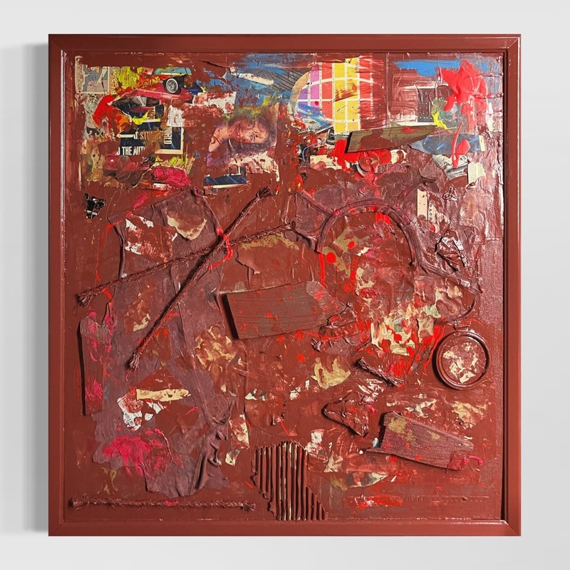 Original Framed Mixed Media Abstract Art Collage Assemblage 32×34 «Mechanism»