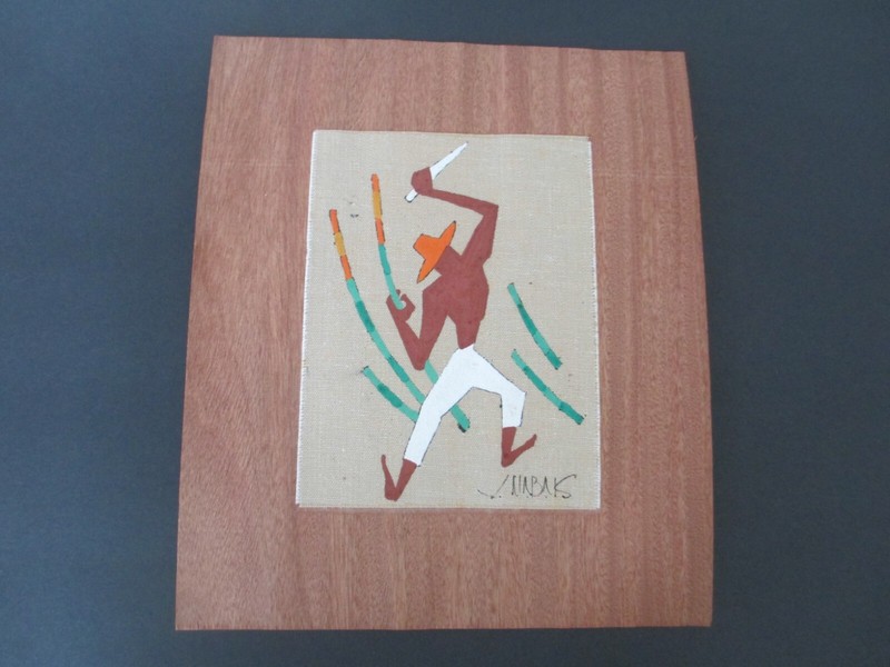 MCM 1950s Virgilio Nabais, Art deco Print on Linen, Brazilian Folk Art C91