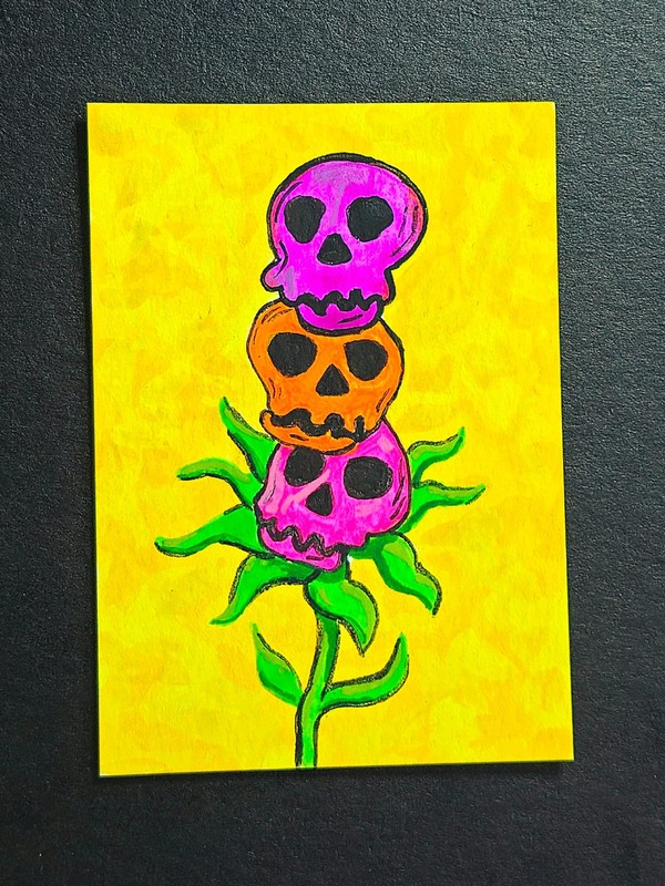 ACEO Original Art «Cranium Flora» Skull Flower – Cheryl Russell Art