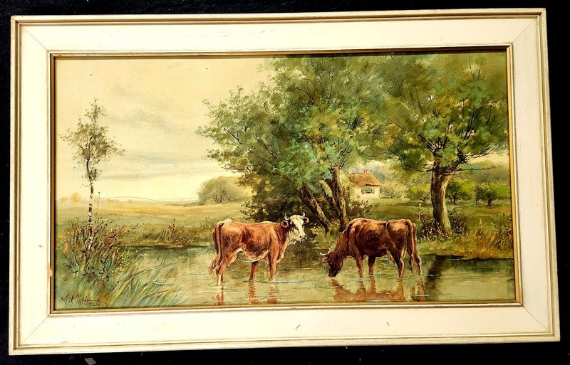 Antique Pastoral Landscape Watercolor Albert Matthews Signed Stunning Piece