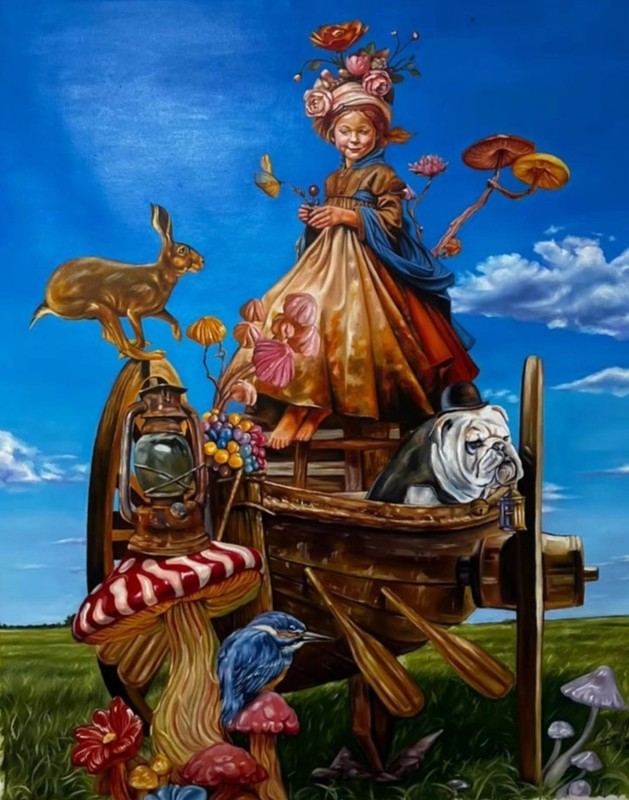 oil on canvas Manuel Martinez 100x80 Cm "LA BUSQUEDA" Cuban Beautiful Art gallery
