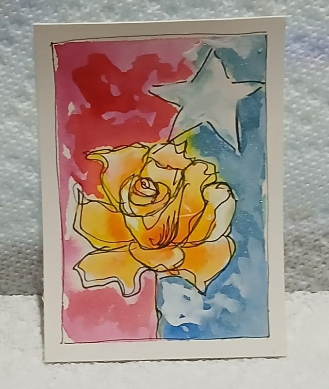 Yellow Rose of Texas Lone Star OOAK Watercolor Abstract ACEO by Virginia