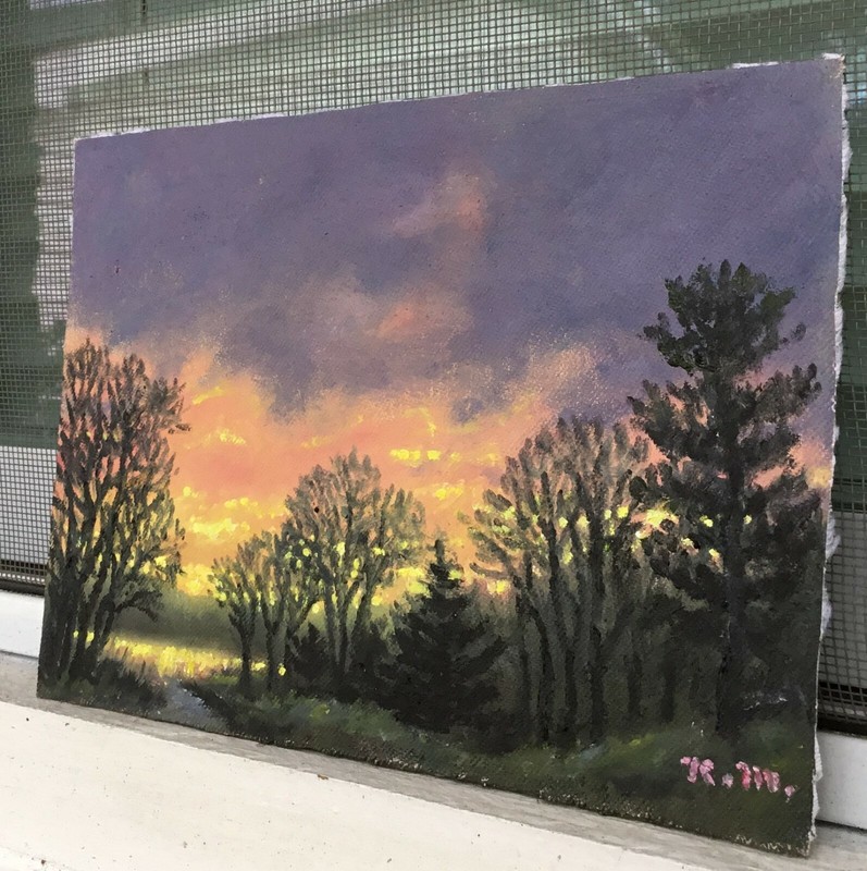 SKY LIGHT MINI # 12 - original framed oil skyscape painting on 5 X 7 inch canvas gallery