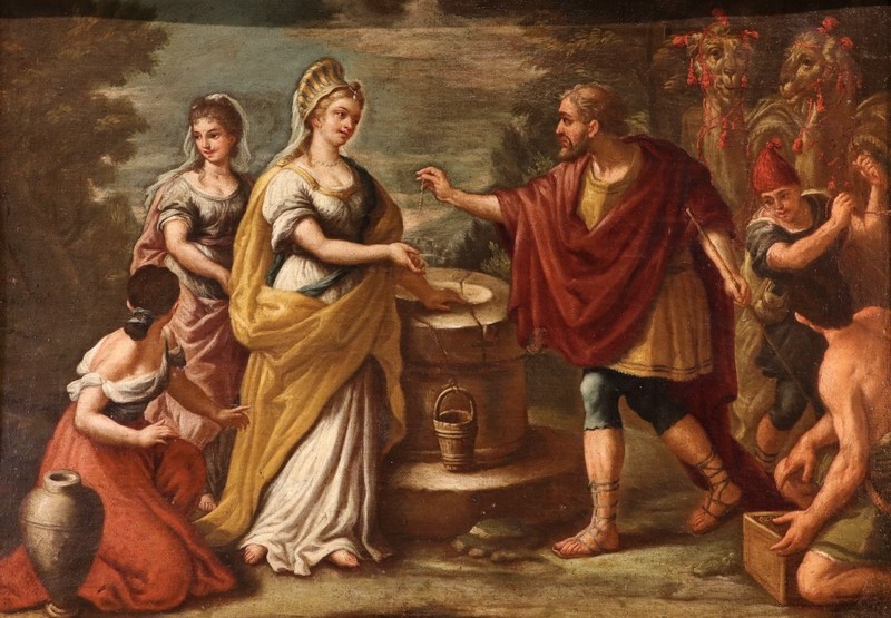 Rebecca To Well Pietro da Cortona 17/18 Century Painting Antique Oil on Canvas