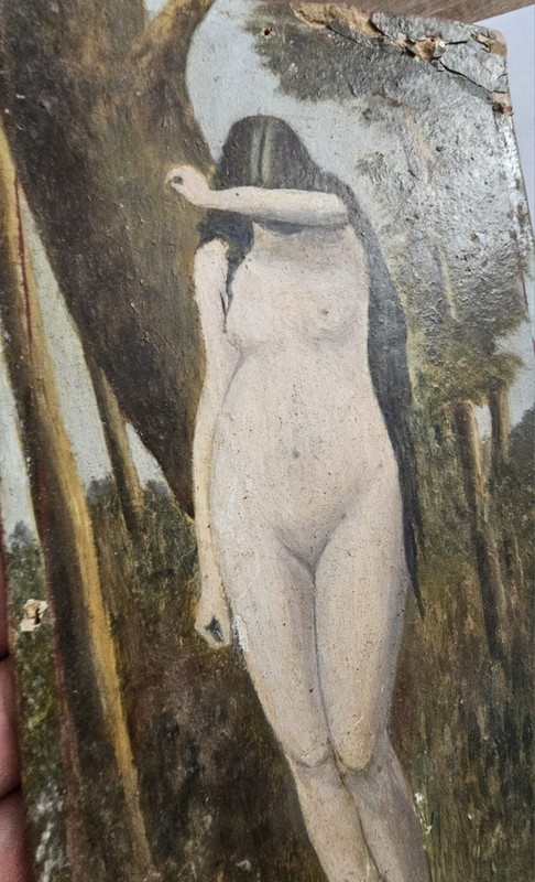 Antique 19th Century Painting of Nude Eve in the Garden of Eden, Signed... gallery