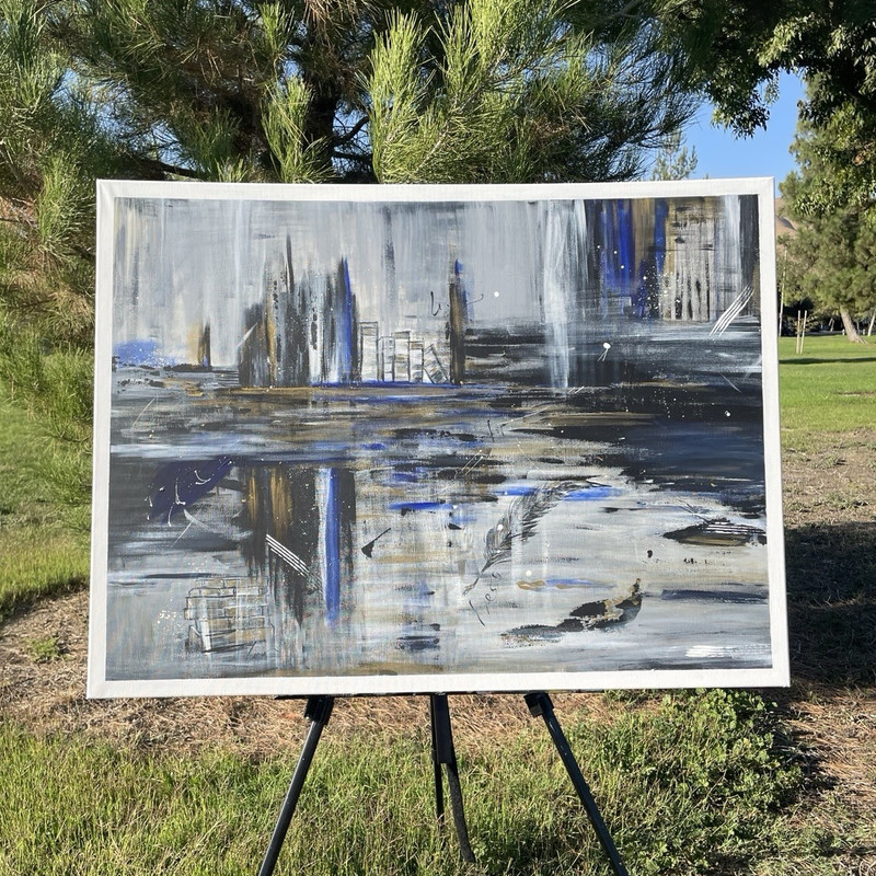 Abstract Cityscape Reflection Acrylic On Canvas Original Large Painting