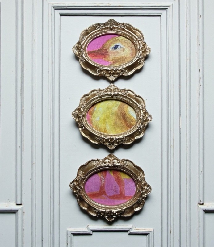 3-piece Chick 🐥 Bird Print • Mini Gold Vintage Style Ornate Frame • Wall Decor