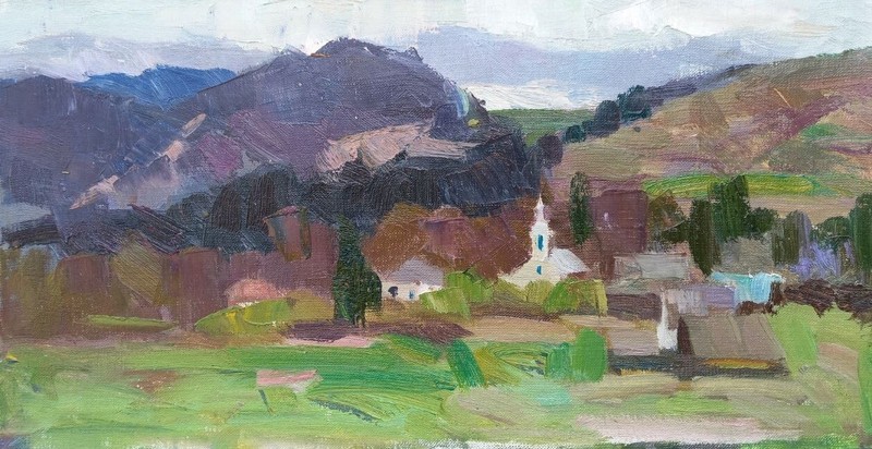 Oil painting Village Landscape Ukrainian painter Canvas Framed original art