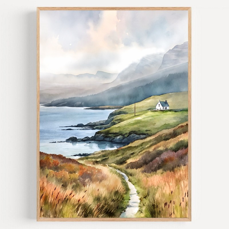 Ireland Painting Irish Coastal Cottage Wild Atlantic Way Watercolor Art Print gallery
