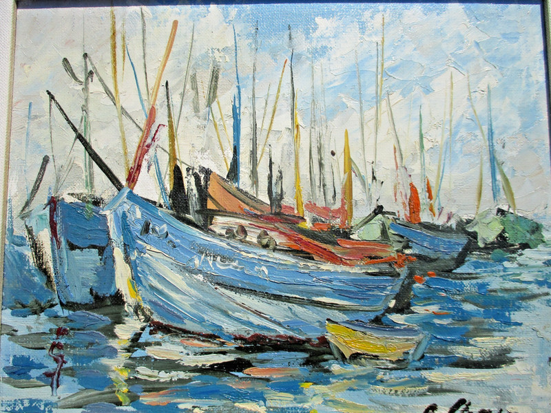 vtg sailboat painting fishing boats nautical impressionist "royal gallery" gallery