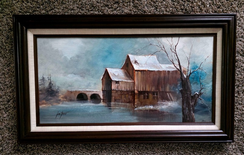 Joan Tovar Oil Painting Rustic Barn Winter Framed Artwork