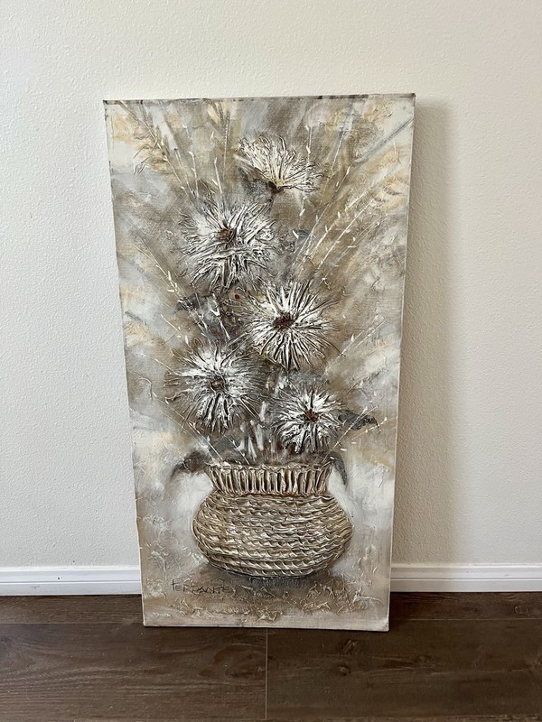 Impasto Painting Floral Basket Textured Canvas Wall Art 20/39 Inches