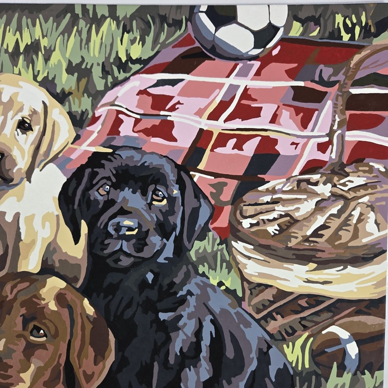 Puppy Picnic Paint by Number Acrylic Painting Finished Labrador Retrievers 16x20 gallery