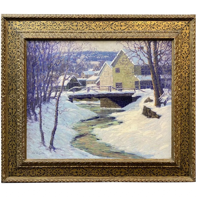 John William Bentley Landscape Oil Painting, Winter Mill