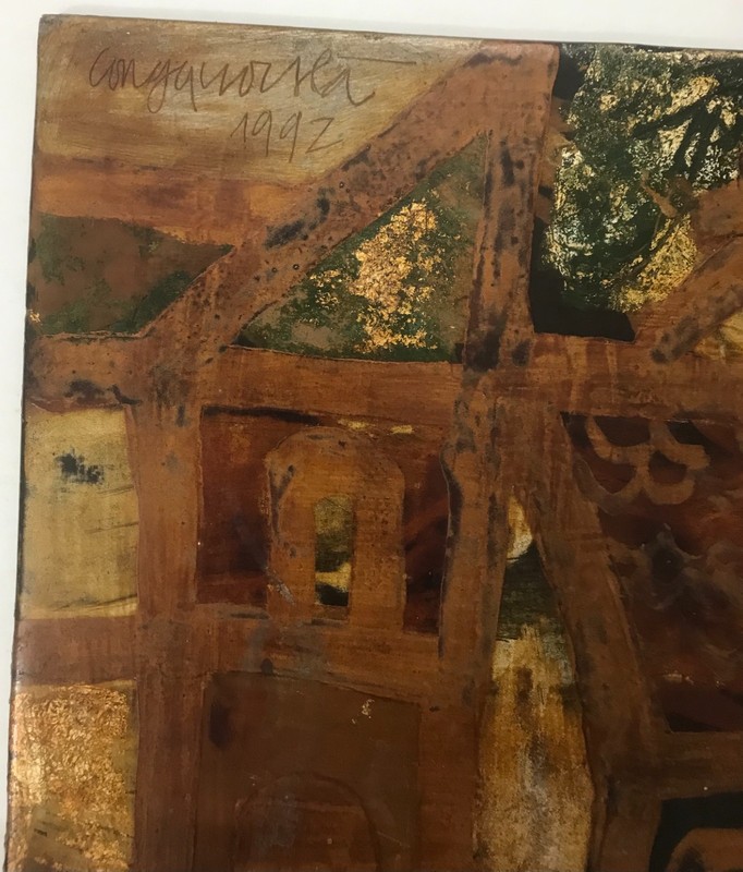 Ha Quoc Cong(1955-2024) RENEWAL IN GOLD lacquer on wood orig 20x30cm HIFAU gallery