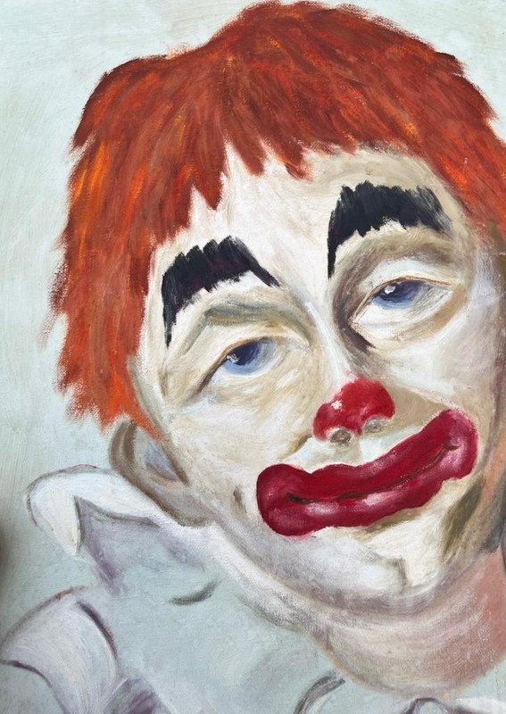 Old Vintage Original Oil Painting Circus Clown Man Portrait Art Artist Signed gallery