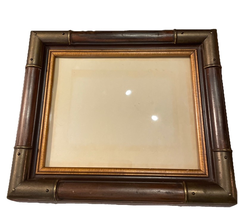 Vintage Wood & Brass Frame Cottage Core Rustic Mancave 13×11.25”