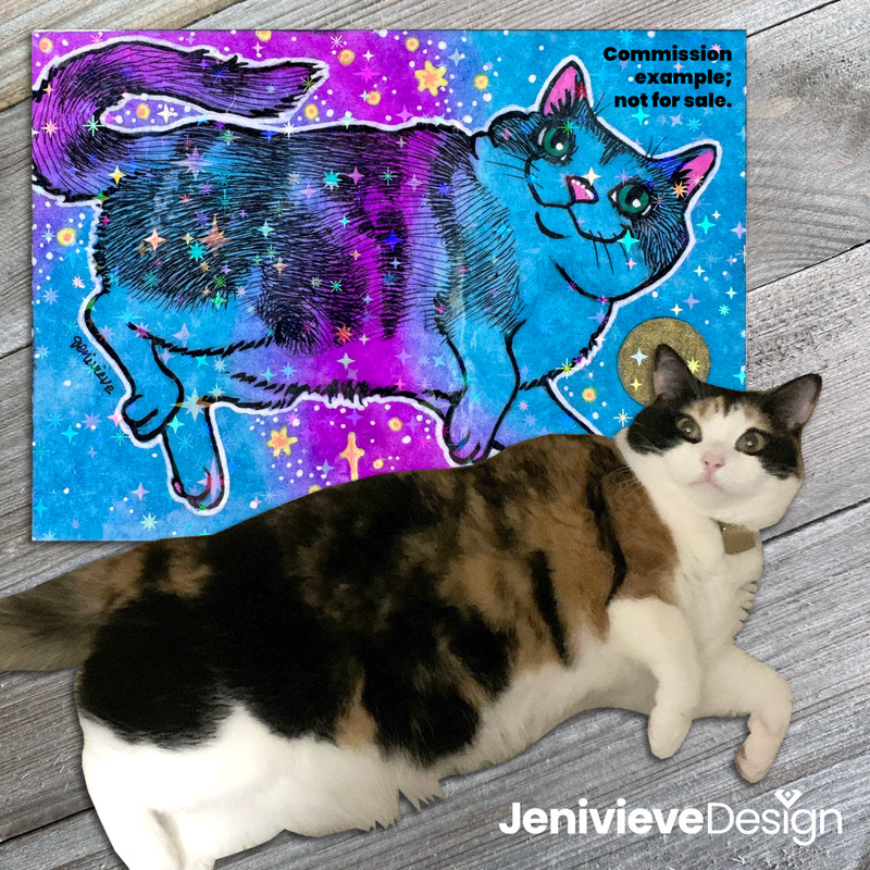 COMMISSIONS - Watercolor Galaxy Cat ACEO Artist Trading Card Original Art gallery