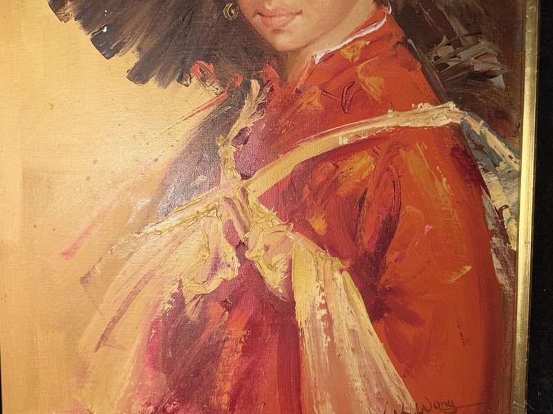 Orig K.K. Wong Oil Painting Chinese Girl Portrait Signed Vintage Framed Artwork gallery