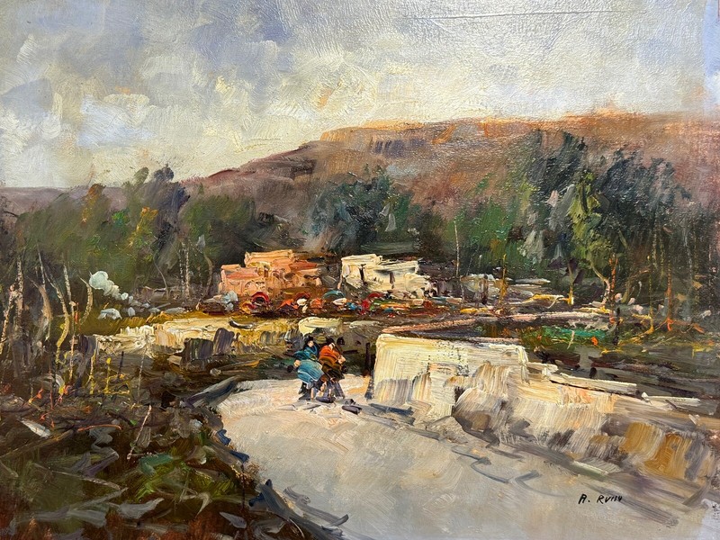 Signed A. Russo Landscape Acrylic Painting on Wooden Board