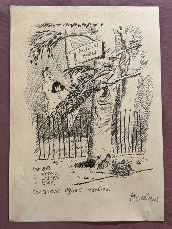 George Herriman painting drawing on old paper signed stamped