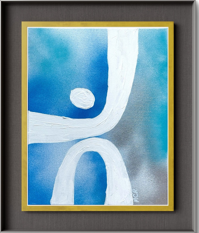 Fresh Blue Abstract Minimalist Orig.Signed Mixed Media Art Painting 11×14 OOAK