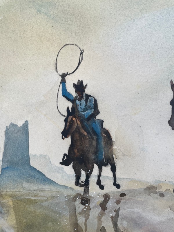 WESTERN ORIGINAL, "No Escape," by Celebrated Watercolor Artist Donovan, Signed gallery
