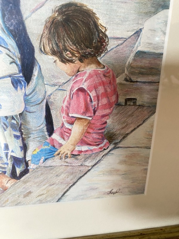 Lloyd Childers NC Original Framed Pastel Painting - Muslim Woman Helping Child gallery