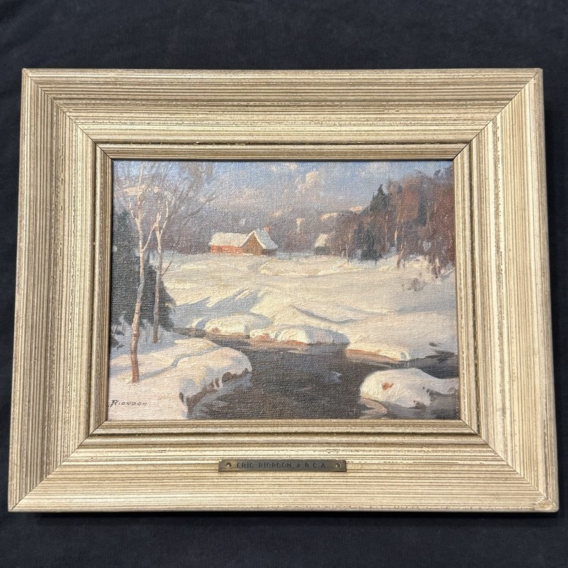 Original Eric Riordon Oil On Panel Snow Scene 8 x 6” Framed