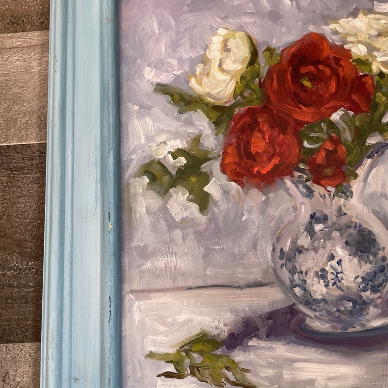 Oil on Canvas Roses in Pitcher Signed Wilson Student Work OOAK Original Framed gallery