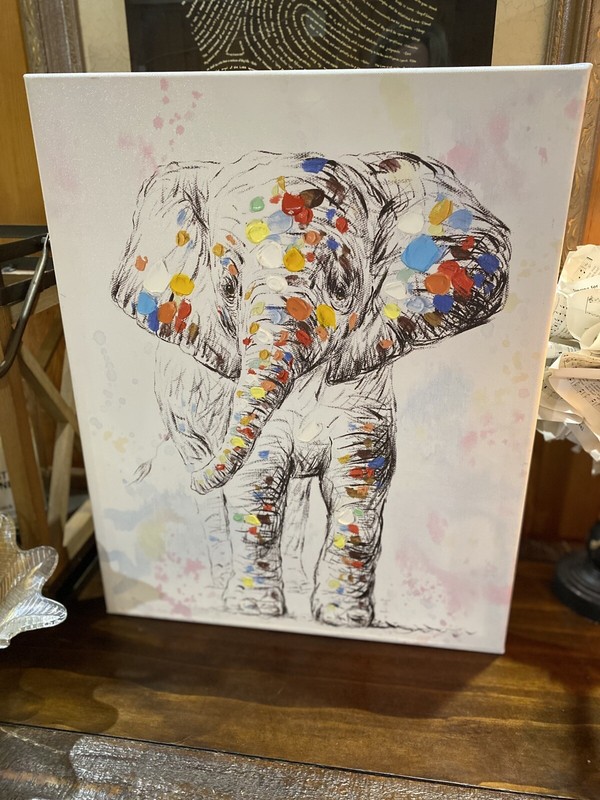 Textured Colorful Elephant Colorful Painting on White Canvas Size 20″ x 16″