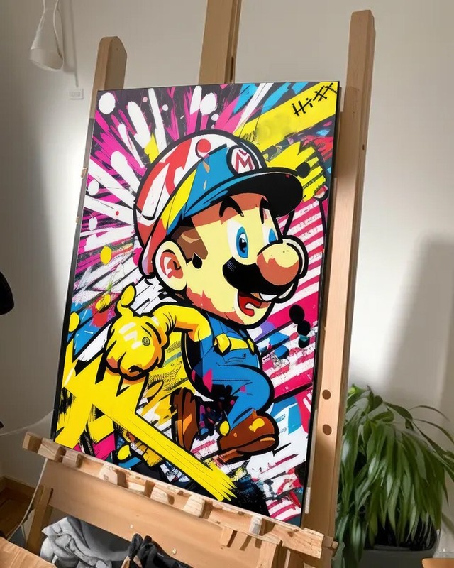 SuperMario Mario Bros Painting w/COA – Framed Canvas 40X30cm HITT Artist Proof