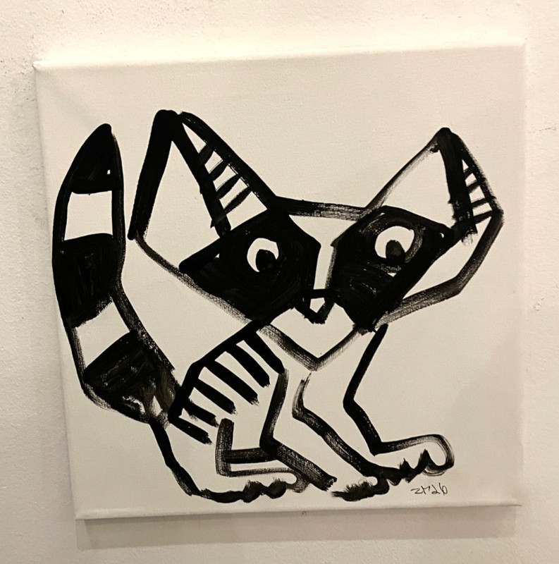 Raccoon B/W Painting Artist ZM Acrylic Picture Stretched Canvas 30x30 gallery