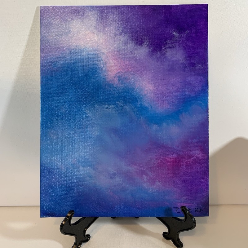 8″ x 10″ Original Acrylic Painting Clouds Sky Art Canvas Panel Decor With Easel