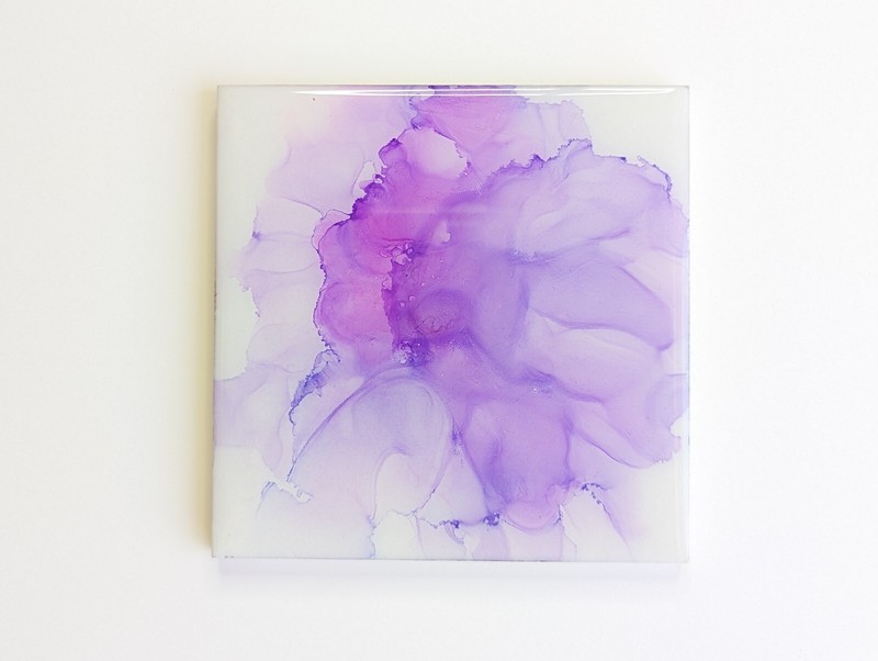 Alcohol Ink Original Art Mini Painting on Wood Panel Purple 4 x 4 