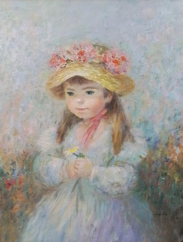 Antique Marion Rice Girl Sunflower Oil Painting On Canvas Signed 1/1 On eBay gallery