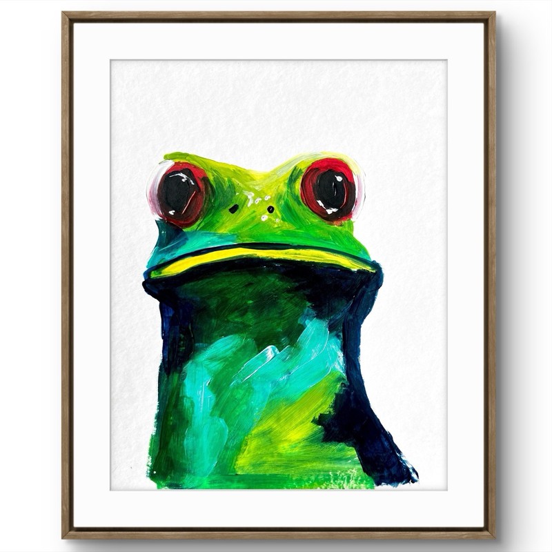 TITA PAINTZ Whimsical Frog Original Handmade Abstract Painting 9×12 Wall Art