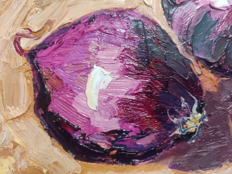 Original Oil Peinting Onions Still Life Kitchen Hand Painted Modern Art 12x8 in gallery