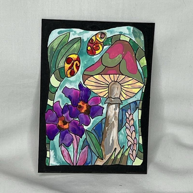 ACEO Pixie Parasol Stained Glass 2 of 4 Acrylic OOAK Tammy Henderson