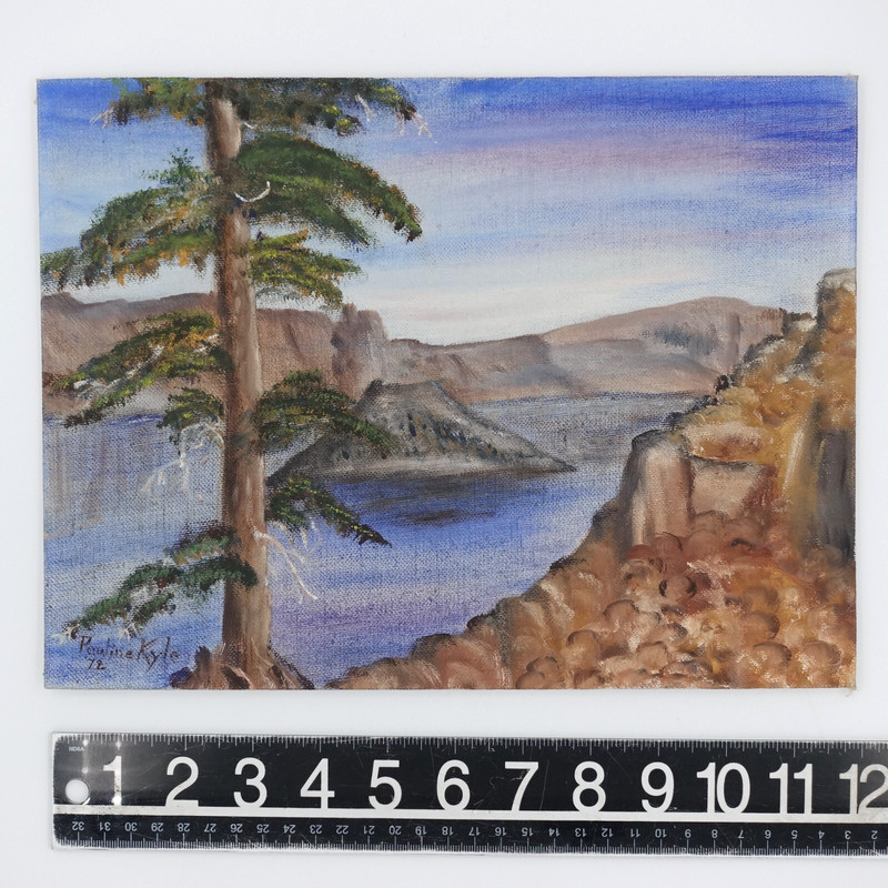 Naïve Intuitive Outsider Art Mountain Scape River Tree Pauline Kyle '72 9 X 12" gallery