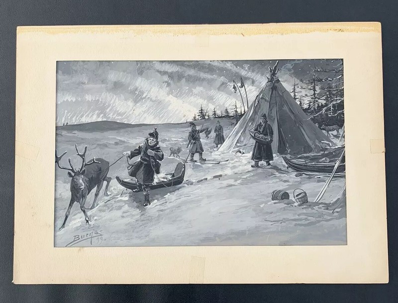 1899 Golden Age Illustration By Milton Burns. Scandinavian Winter Scene. Signed gallery
